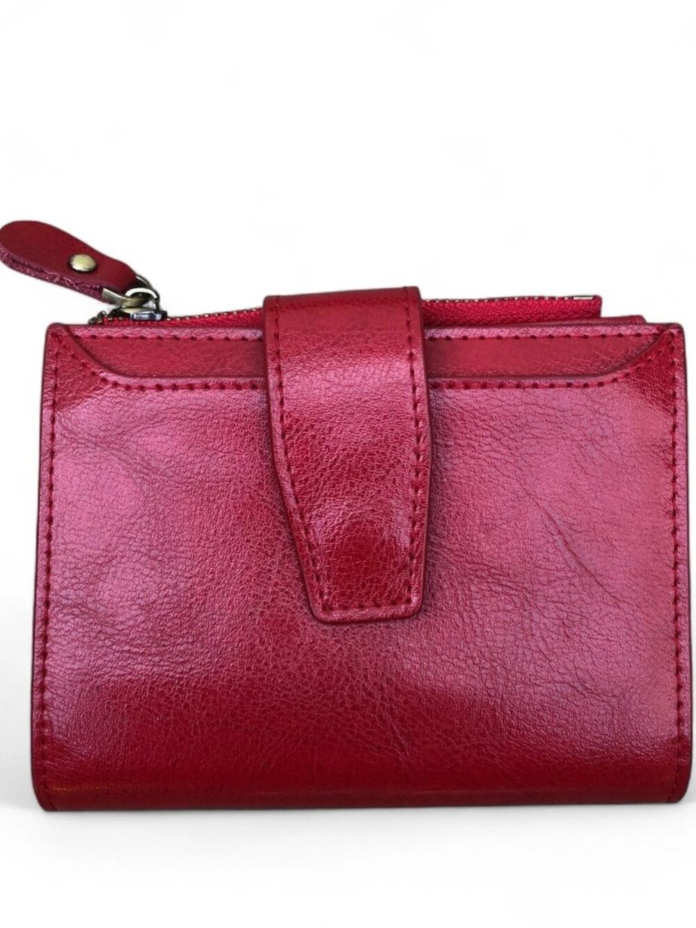 FUNTOR Vegan Leather Bifold Wallet Women's Red Zipper Card Holder 5" x 3.5"